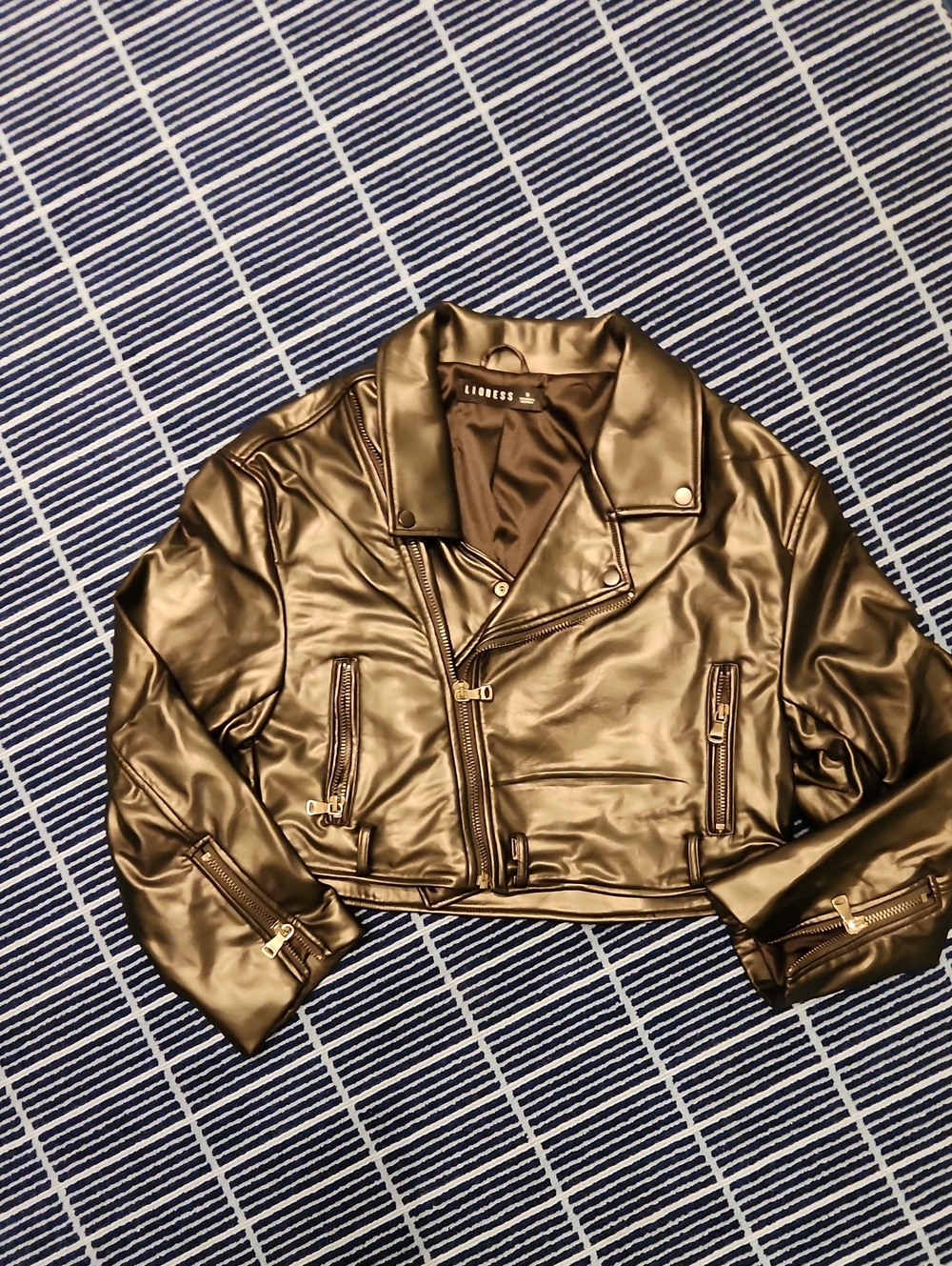 Lioness  Cropped Faux PU Leather Moto Jacket